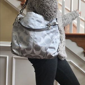Silver fabric COACH handbag.